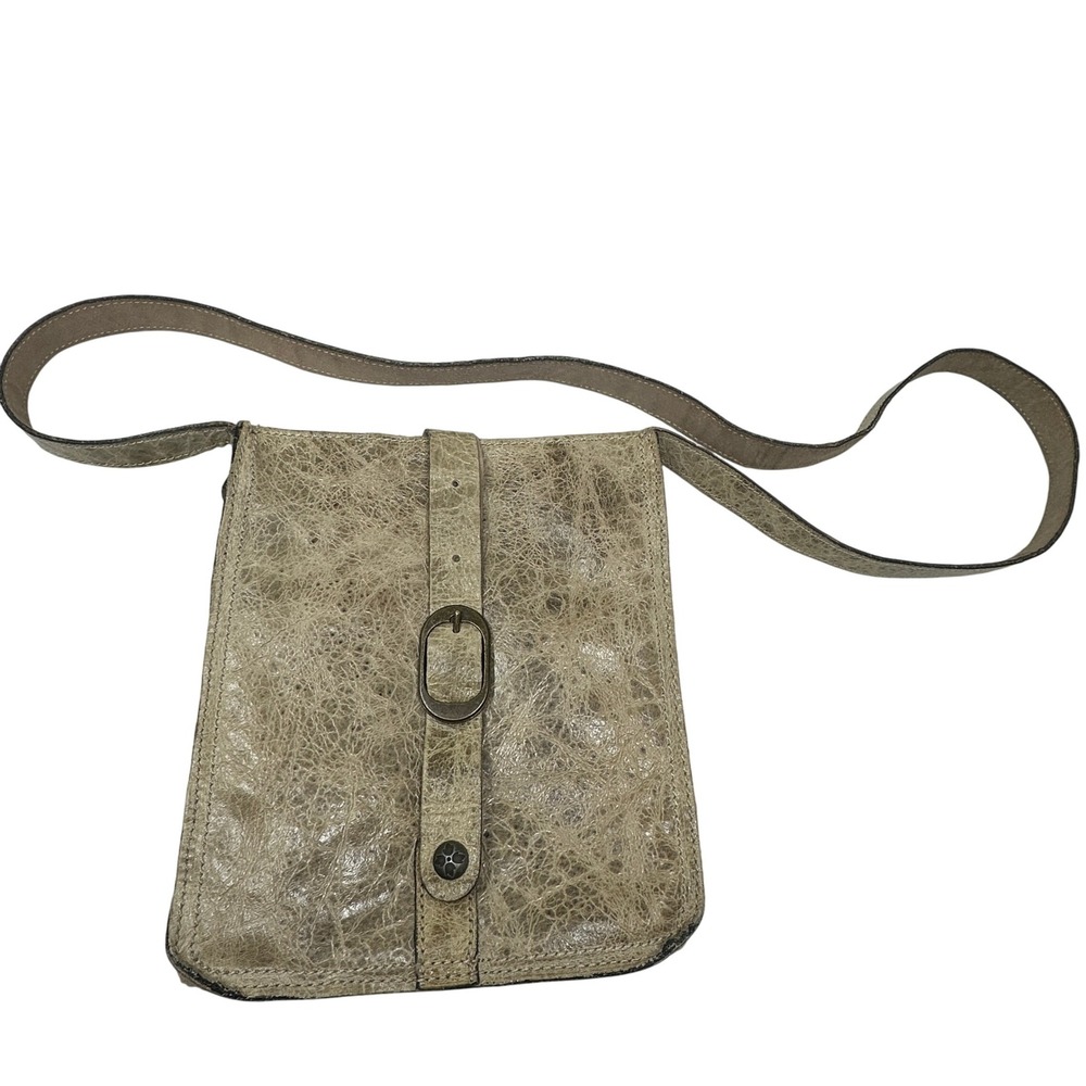 Patricia Nash Leather Messenger Bag Tan Distressed Crossbody Flap Buckle FLAW